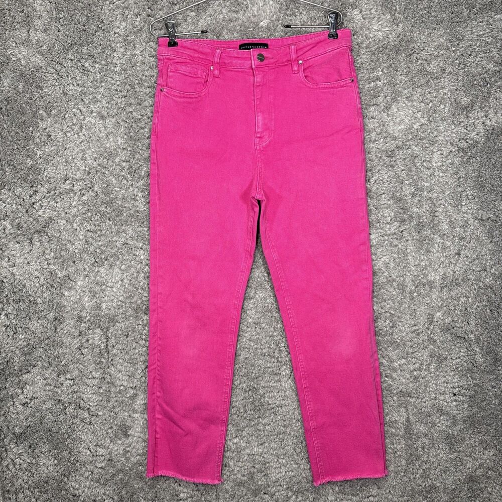 Sanctuary High Rise Straight Raw Hem Jeans Stretch Hot Pink Bright Colorful 30